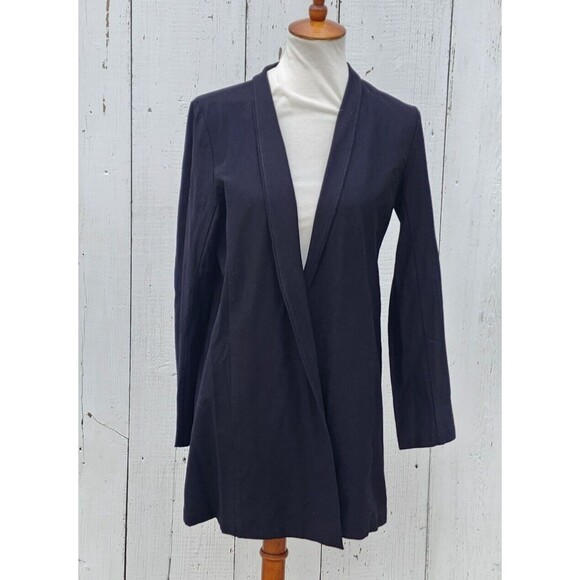 Eileen Fisher Washable Stretch Crepe Long Jacket Open Shawl Cardigan Sz M Black - Picture 2 of 9